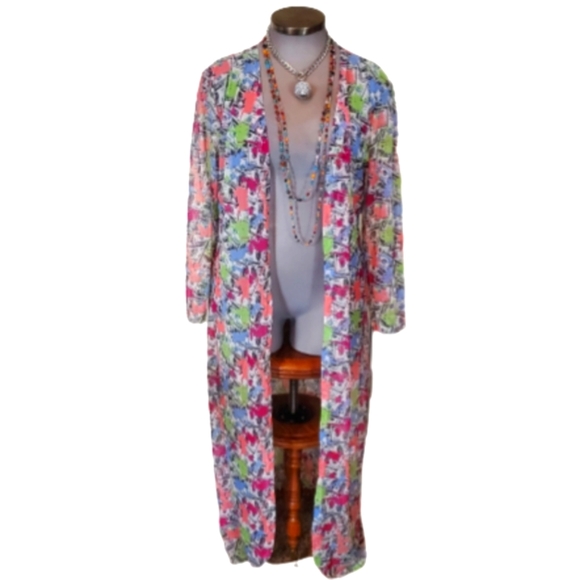 SHOW ME THE MONEY ☆ PAINT SPATTER PRINT MESH DUSTER/COVER-UP ☆ 2x ☆  NWT - Picture 2 of 8